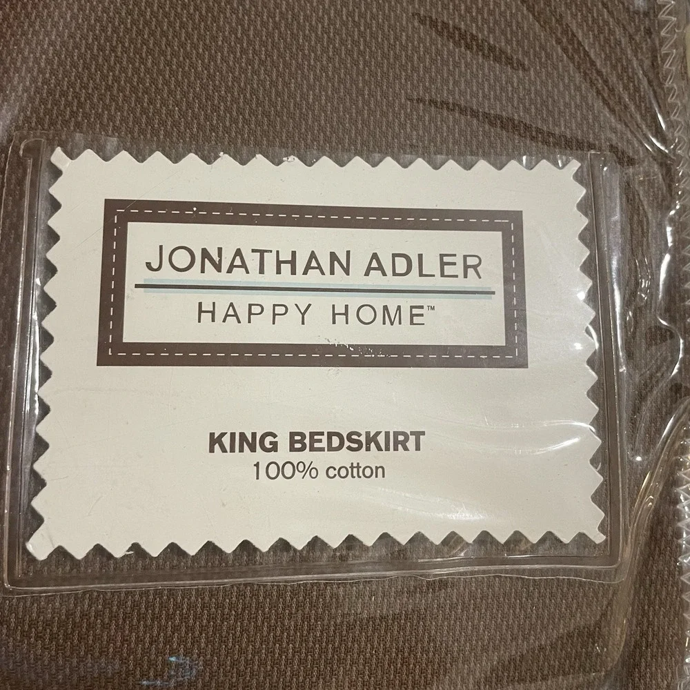 Lot of 3 JONATHAN ADLER Happy Home Brown 1‎ KING Bedskirt 2 Standard Shams *NEW